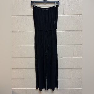 Chic Black Strapless Jumpsuit Mesh See Through
